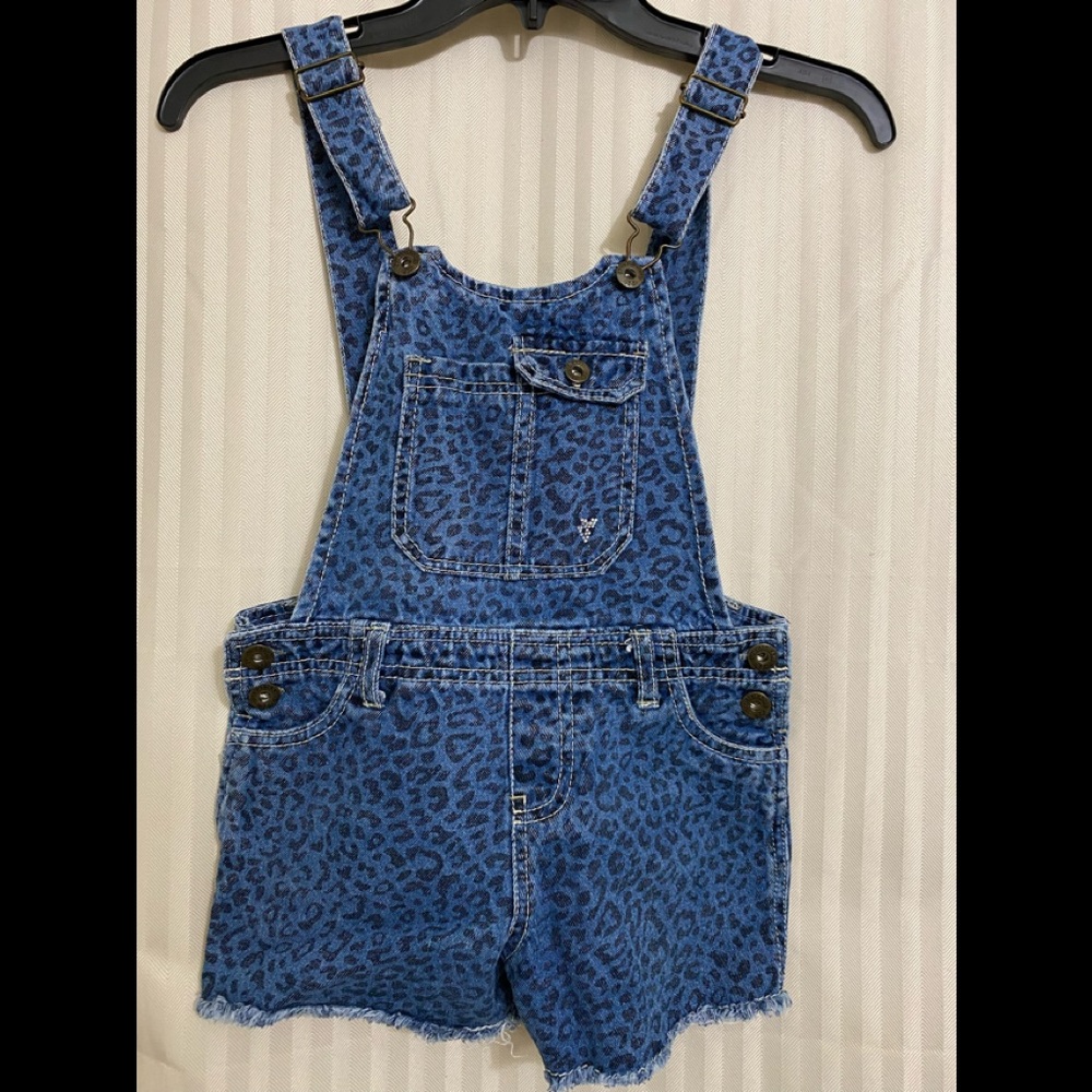 Guess denim overalls. Girls size 10/12 blue cheetah print